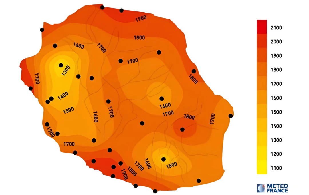 Carte de l'irradiance solaire de La Réunion